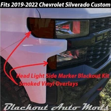 2019-2022 Chevy Silverado Headlight Side Marker Blackout Smoked Vinyl Overlay 