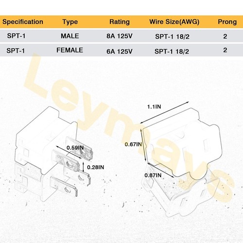 1PCS SPT-1 Vampire Plug Female White UL Cord Ends for Lamps DIY - Bild 5 von 7