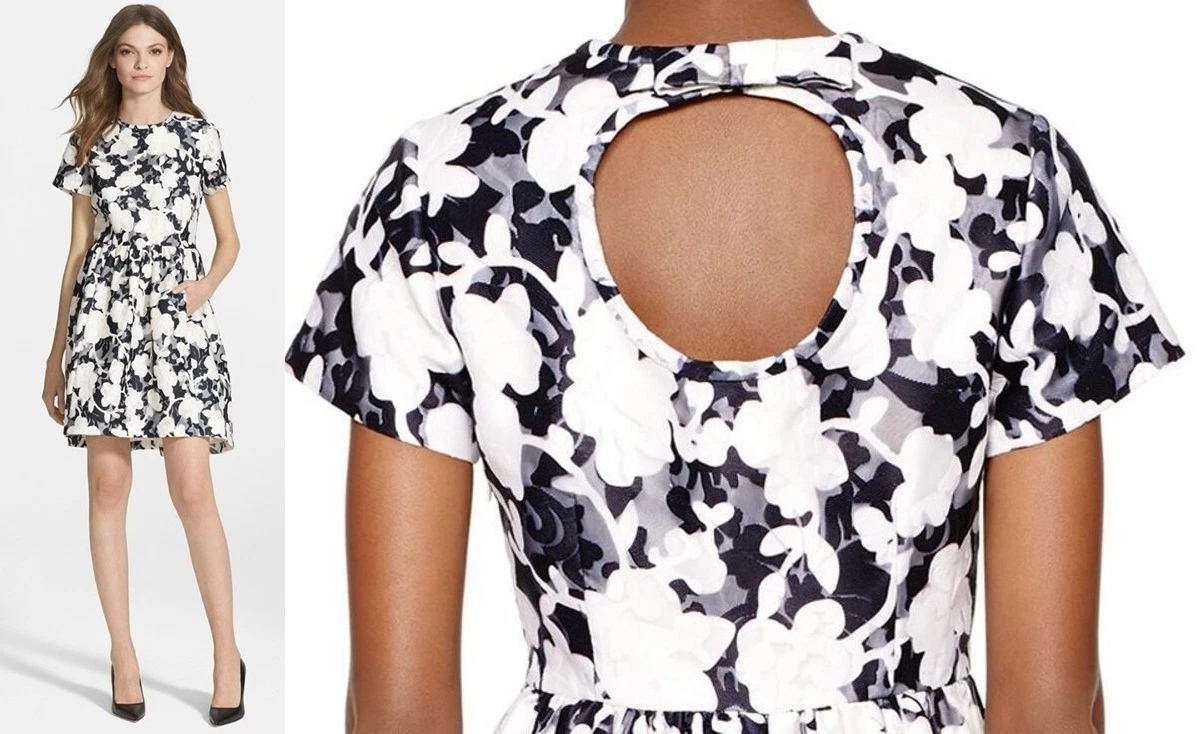 Abito Kate Spade grafico floreale pizzo manica corta ritaglio schiena fiocco tg 2 6 $548