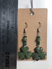 Clover, Shamrock, Green Earrings For Luck, Very Lightweight Wooden
