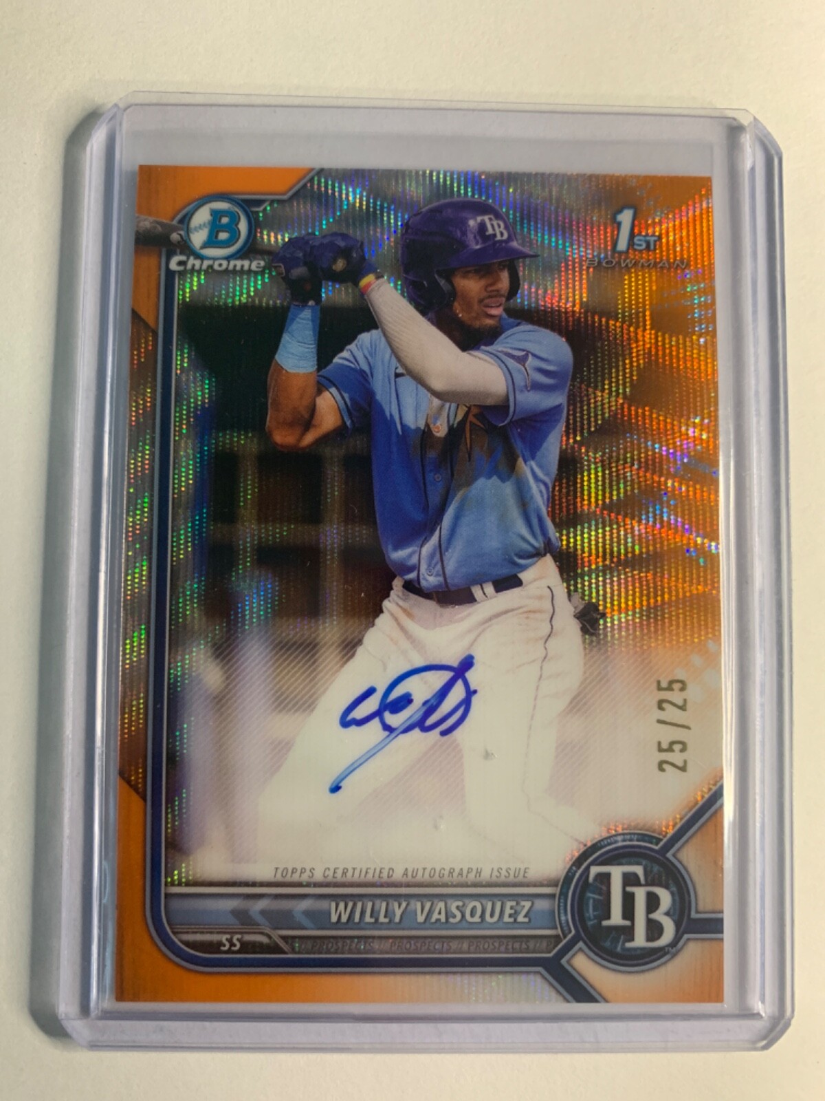 Willy Vasquez 2022 1st Bowman Chrome Orange Shimmer Refractor Auto #D/25 SSP 1/1