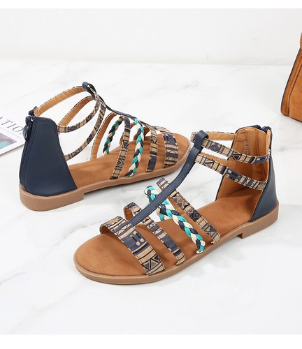 Boho Ethno-Stil Römer Damen offene Zehenpartie Reißverschluss Sandale flache Schuhe Sommer Größe - Bild 24 von 27