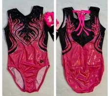 New GK ELITE gymnastics LEOTARD Sequin BLING Pink Flame LEO Tank BLACK Size: AS