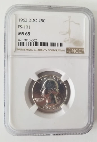 1963 P Washington Quarter 25C  - Philadelphia Mint - DDO FS-101 NGC MS65