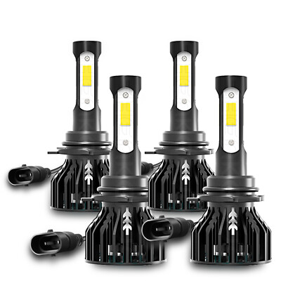 9005 9006 LED Headlights Kit Combo Bulbs 6000K Hi Low Beam Super White Bright 4x