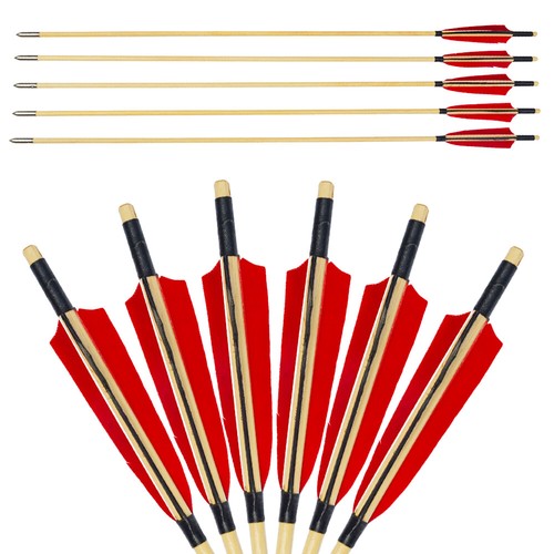 6/12 Wooden Arrow Archery Wood Shaft Turkey Feather Arrowhead Bow Hunting Target - Picture 2 of 8