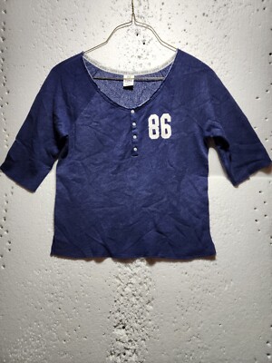 Pink Victoria Secret Top Womens Large Blue Blouse 3/4 Sleeve 86 Round Neck