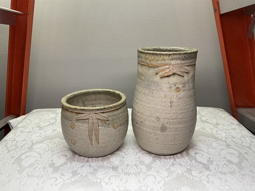 Vintage Stoneware Pottery Vase Pair By  RT Ron Taylor KCAI Kansas City  Set Of 2 - Picture 1 of 9