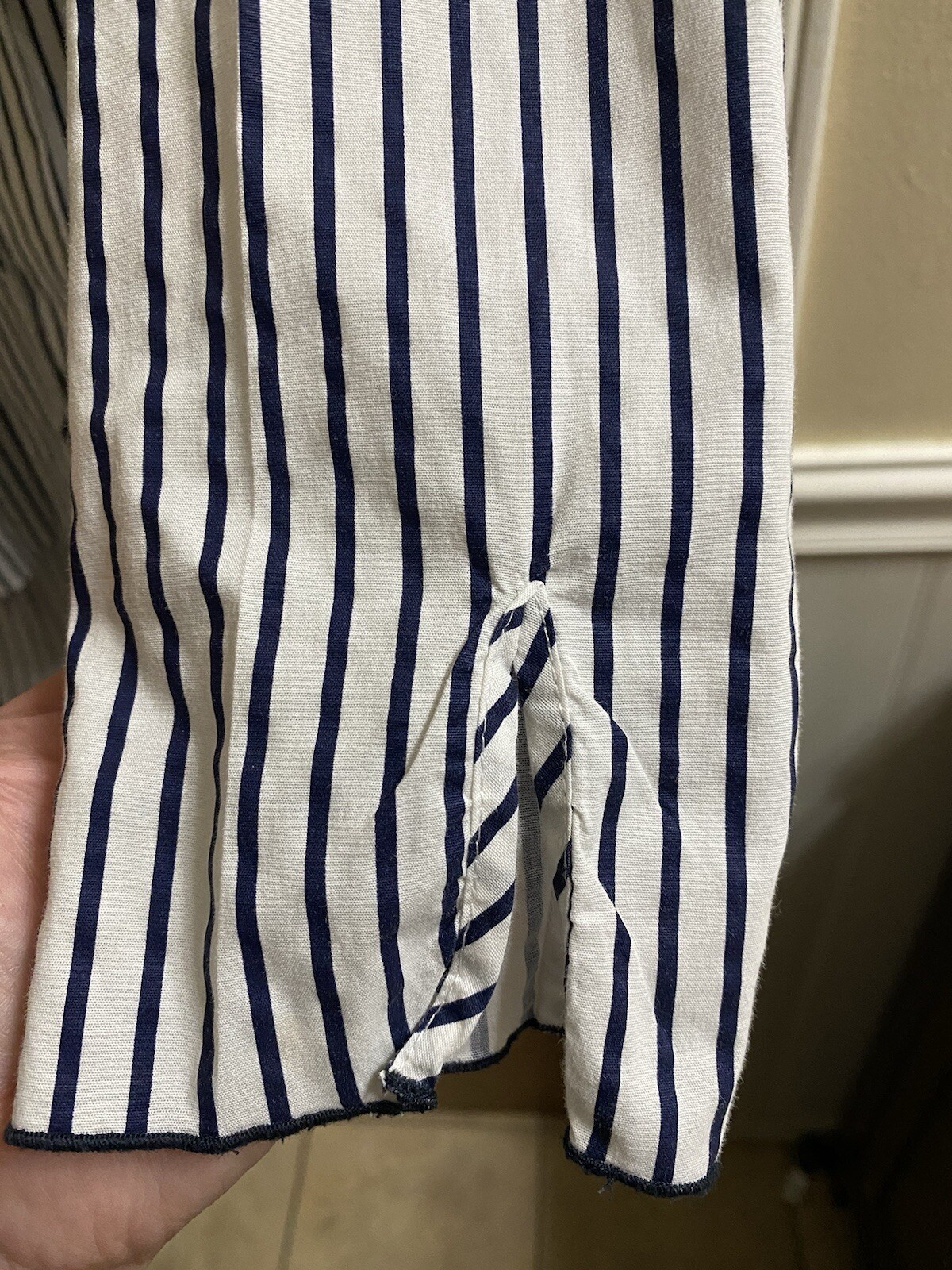 Zara Basic Long White/Navy Stripe Button Asymmetr… - image 5