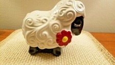 Lamb Ceramic Bank - White with Red Flower