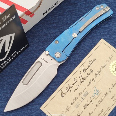 Medford Slim Midi LEFT-HANDED Tumbled CPM-S45VN Drop Point Blade Blue Titanium