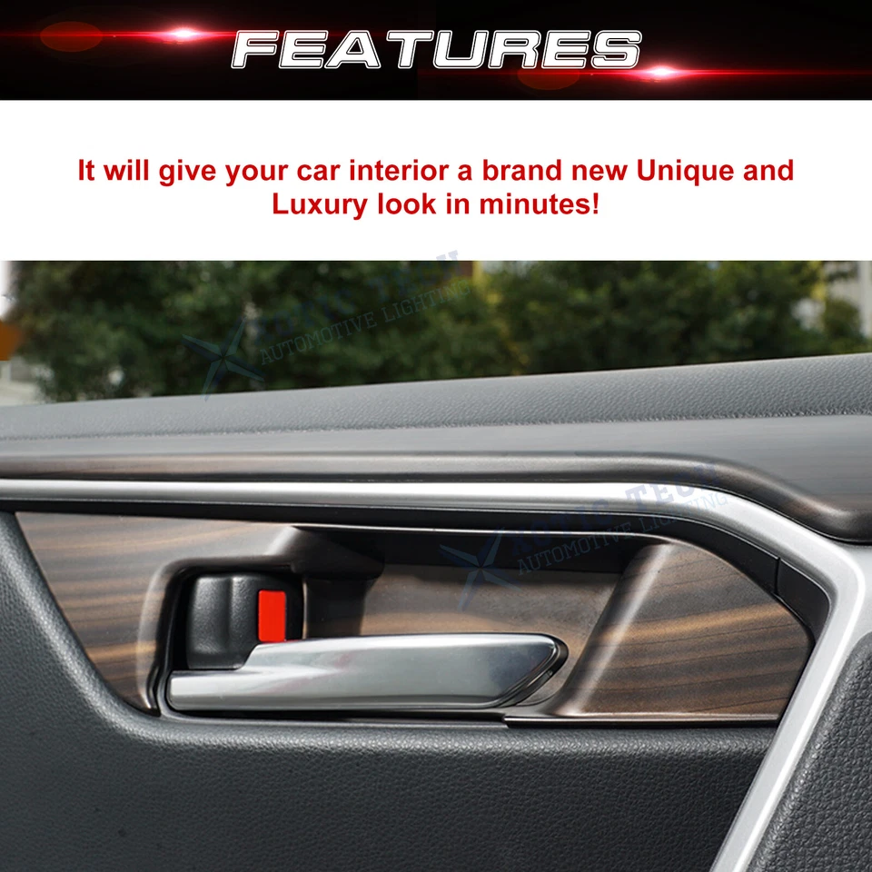 Para Toyota RAV4 2019-2025 maçaneta interna acabamento cercado estilo madeira preta - Imagem 4 de 4