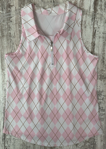 Pink & White Diamond Argyle Pattern Sleeveless Golf Shirt Women's Size M