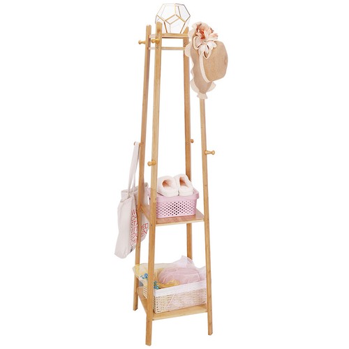 Ecke hoch Kleidung Kleidung Organizer Ständer mit 8 Haken Kleidung Bambus 3-stufig - Bild 15 von 15