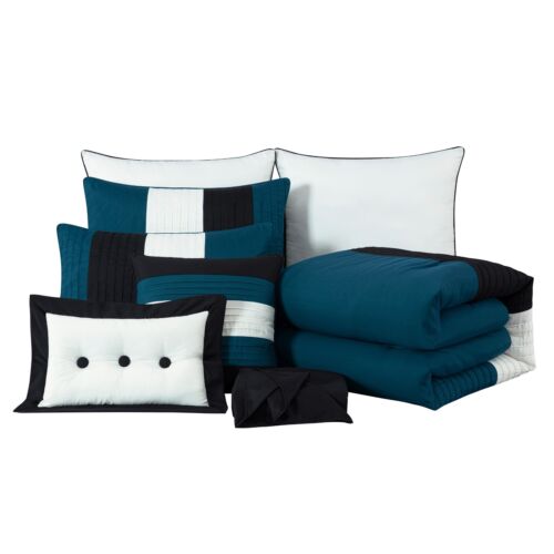 Chezmoi Collection 8-Piece Comforter Set Luxury Pleated Stripe Bedding Set - Picture 19 of 34