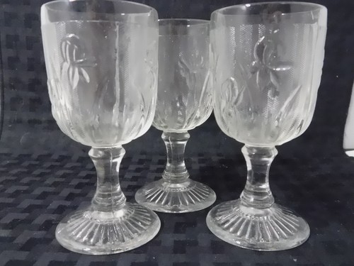 3 1950's Iris & Herringbone Clear Wines- Jeanette Glass Co - Picture 5 of 5