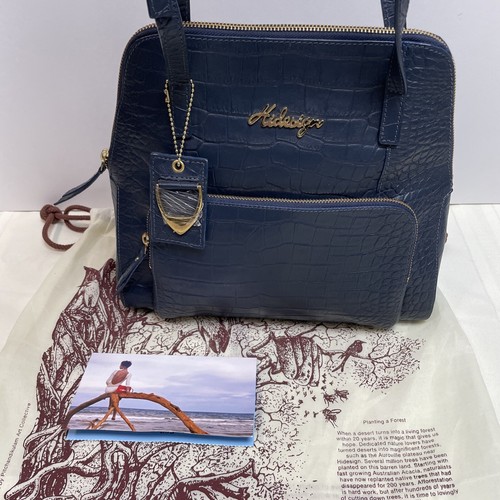 Nuevo HIDESIGN Croc Cuero Repujado Bolso de Mano Bolso de Hombro Cartera Azul 109 01 - Imagen 2 de 17