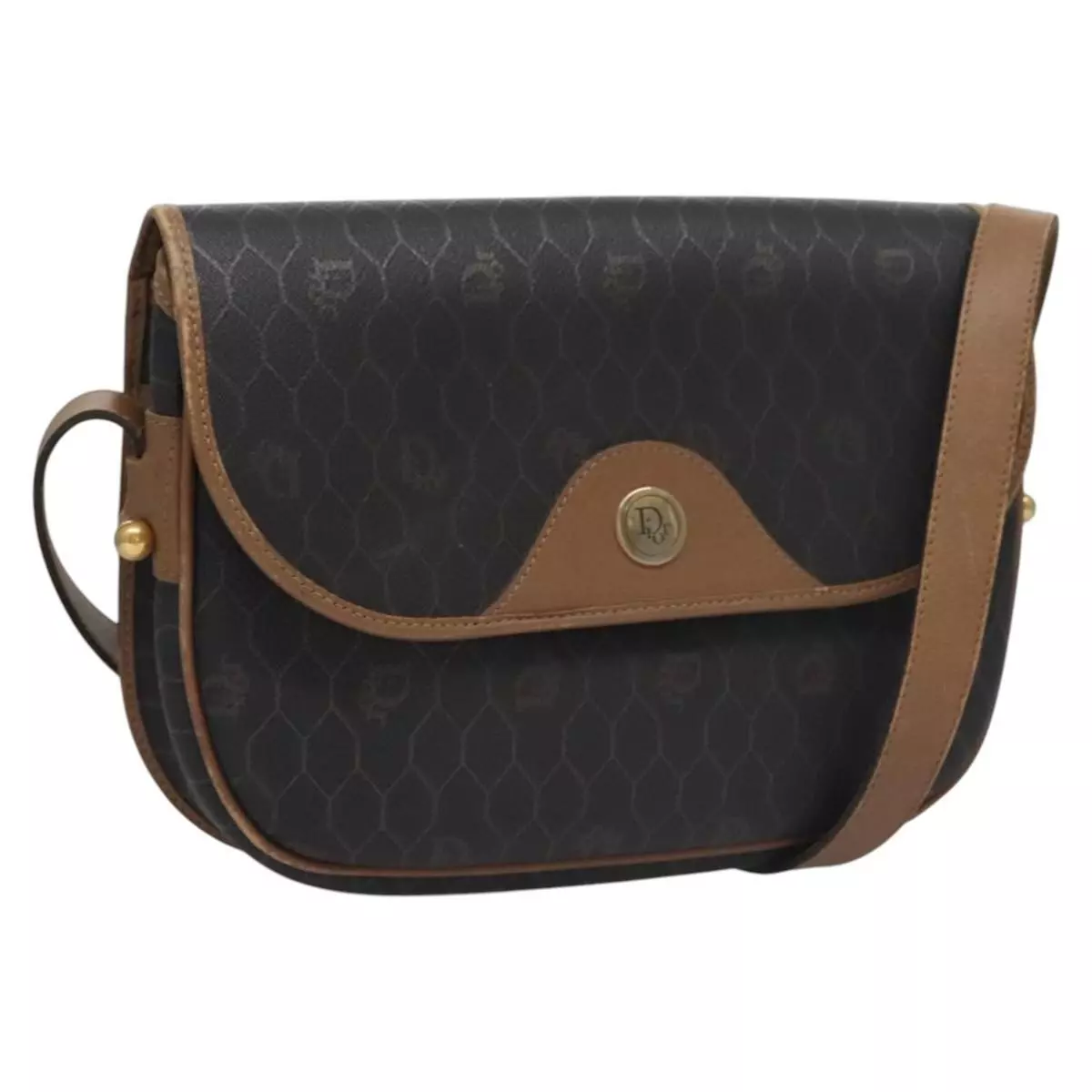 Christian Dior sac à bandoulière toile nid d'abeille PVC cuir noir authentique ti2736