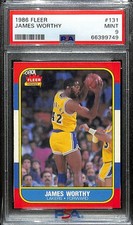 1986 Fleer James Worthy Rookie Basketball Card #131 PSA 9 Mint. rookie card picture