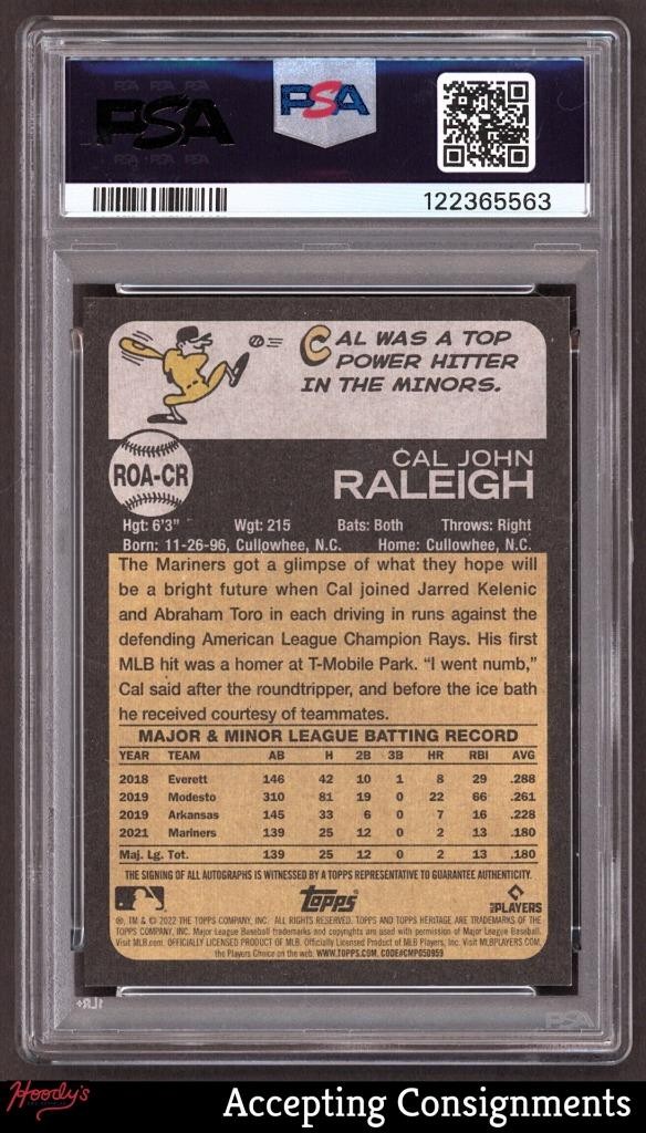 2022 Topps Heritage Real One Autographs Cal Raleigh RC Rookie AUTO PSA 9 view 2