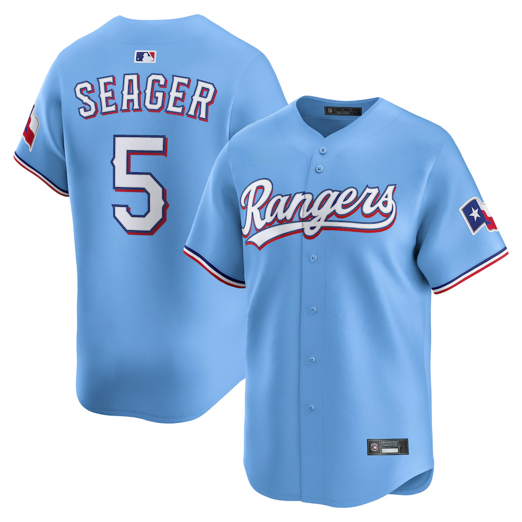 NWT Rangers #5 Corey Seager Light Blue Alternate Limited Stitched