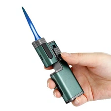 JOBON Jet Flame Rotating Cigar Lighter with Punch Visual Window Refillable Metal