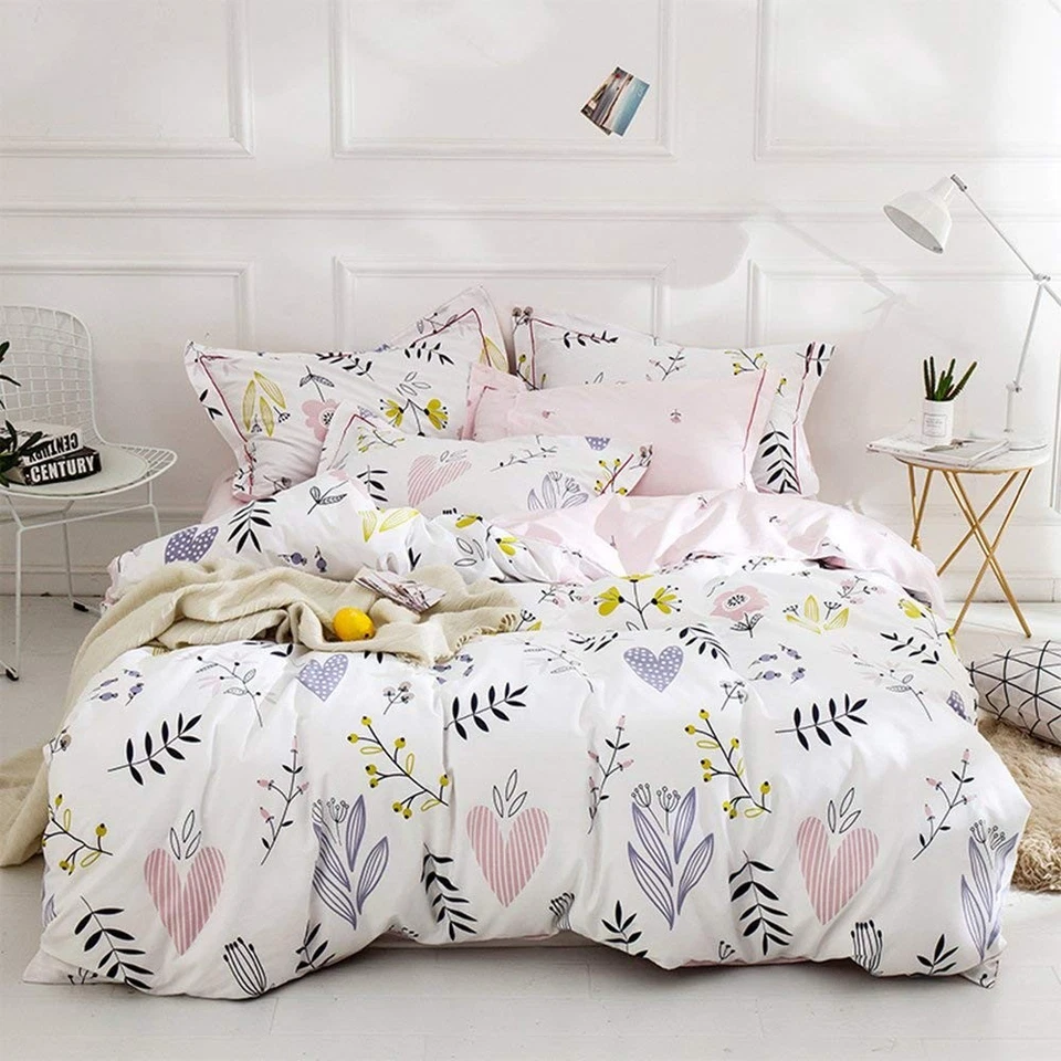 Floral Love Print Girls Duvet Cover Twin White/Pink Cotton Blossom Kawaii - Image 3 of 4