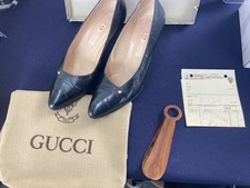 Gucci Vintage Navy Blue Pumps shoes women 2 1/2 ,36 B Made In Italy w/box more