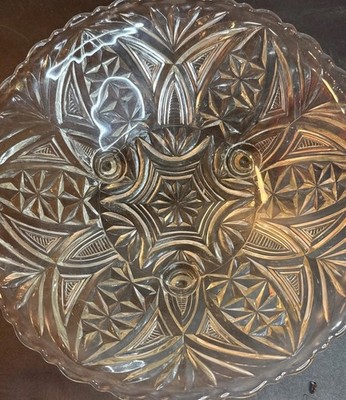 VTG Anchor Hocking Fans & Arches 3 Footed Pressed Glass Bowl Fans Arches Set 2