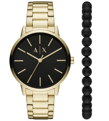 ARMANI EXCHANGE CAYDE AX7119 BLACK DIAL GOLD & BEAD BRACELET 42MM MENS WATCH SET