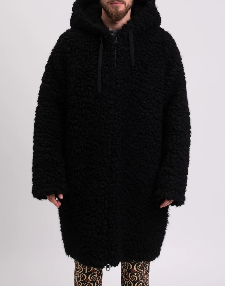 RRP€1819 DOLCE & GABBANA Sherpa Coat IT54 US44 XXL Cashmere & Silk Blend Black - Image 3 of 4