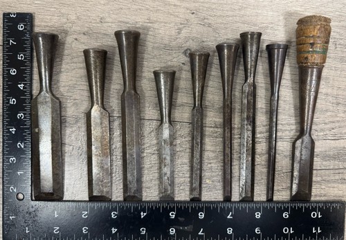 Lot 9 Vintage Beveled Socket Wood Chisels Sweden Black Diamond E A Berg Pexto - Picture 2 of 16