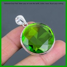 925 Silver Round Natural Peridot Ethnic Bezel Elegant August New Sister Pendant
