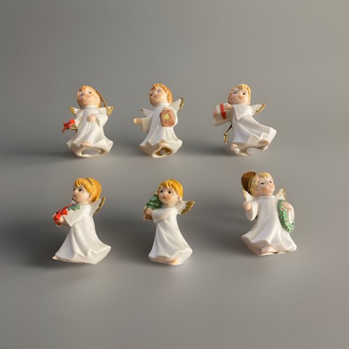 Vintage Homco Christmas Angel Tree Ornament Set Of 6 Porcelain Collection