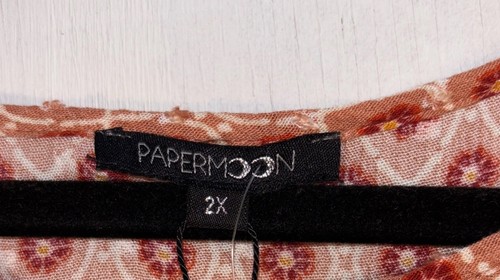 Papermoon Women's Sz 2X Orange Floral Larie Tie 3/4 Sleeves Blouse - Picture 6 of 13