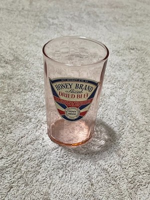 Honey Brand Sliced Dried Beef Pink Glass Shot Glass  with Paper Label 2.5 oz