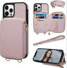 Keallce Różowy portfel Crossbody Case do iPhone 12/12 Pro 6,1" Etui na karty RFID