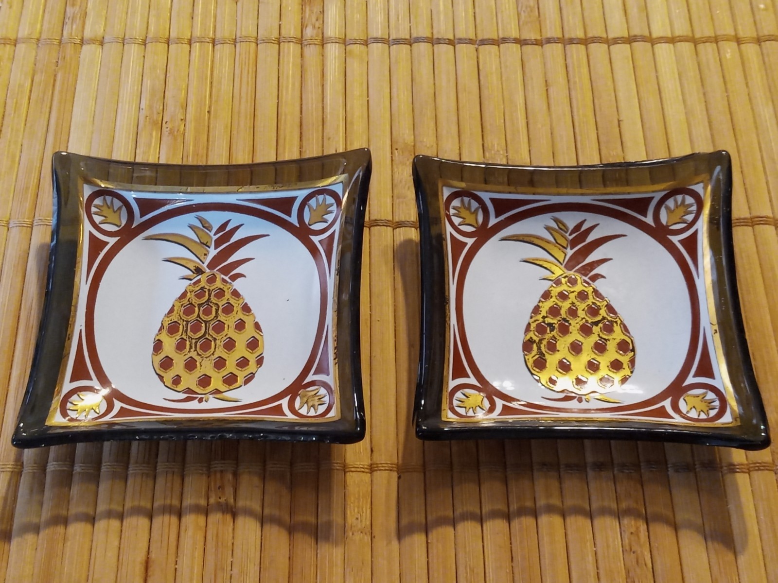 Set of 2 Smoke Glass Pineapple Trinket Trays or Condiment Dishes Small Size