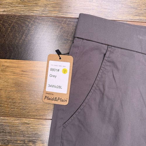 Plaid & Plain Slim Fit Pants Mens 34x28 Gray Mid Rise Stretch New - Picture 4 of 10