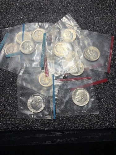 1964  90% Silver P & D BU Dimes Lot of 12 Still In Mint Cello