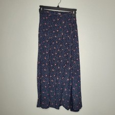 Vintage y2k blue pink floral cottage feminine side slit midi maxi skirt size 6