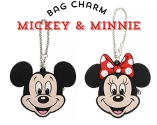 Tokyo Disney Resort Mickey & Minnie Face Zipper Pouch Bag Charm Set New Japan