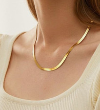 14K Plated Flat Snake Choker Necklace 16"