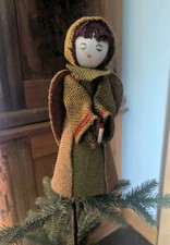 9&rdquo; Primitive Angel Christmas Holiday Tree Topper Figurine Burlap on Paper Cone