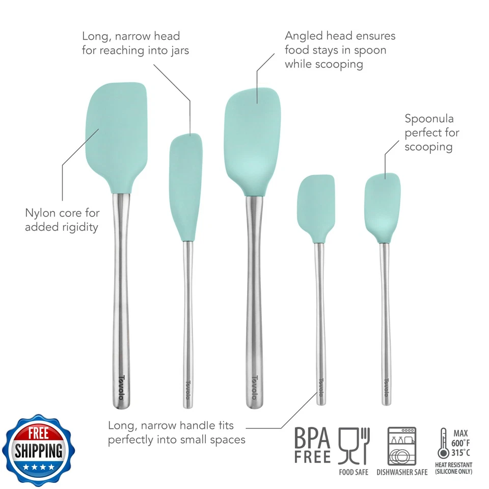 Juego de 5 espátulas con mango de acero inoxidable Tovolo Flex-Core para preparación de comidas, cocina Foto 4 de 4