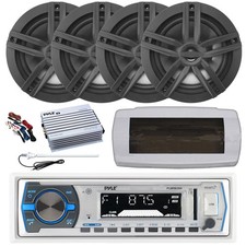 Pyle Bluetooth Marine Radio,Cover, Antenna,Amp w/Kit, 4x 6.5" 180W Black Speaker