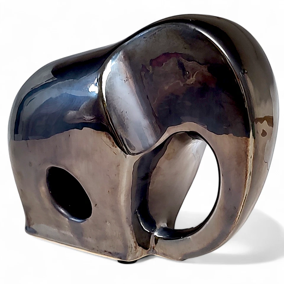 Bronze Metallic Minimalist Modernist Ceramic Elephant Figure 10"x 9"x 5" - Image 2 of 4