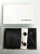 HUASHIDIER Black Silk Tie Cufflinks Pocket Square Set Men  s Gift Box Formal