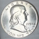 1954 FRANKLIN HALF 50c - 90% silver - UNC - LUSTUROUS - WAGON WHEEL - SWEET COIN