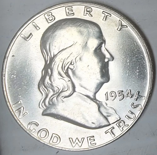 1954 FRANKLIN HALF 50c - 90% silver - UNC - LUSTUROUS - WAGON WHEEL - SWEET COIN